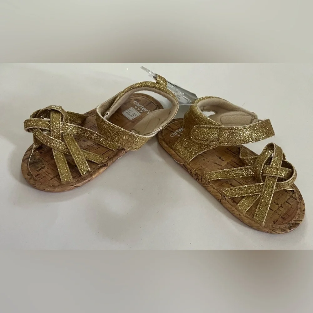 Nwt baby toddler carters gold braided sandals 12-18 months